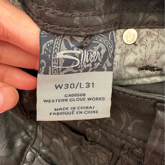 Silver Jeans W30 L31 Super Skinny Floral Brocade Black Mob Wife Embroidered Pant - Picture 12 of 14